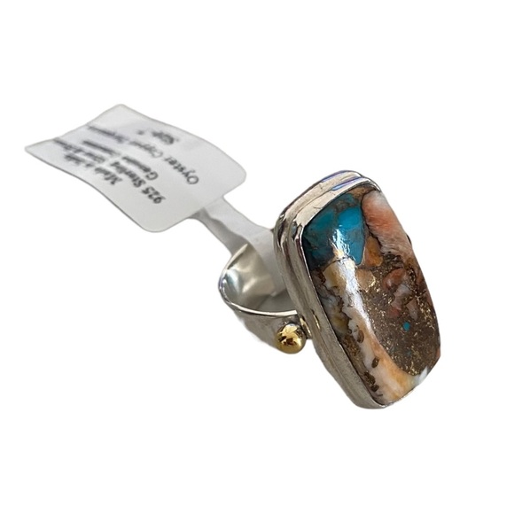 NWT Sterling silver large ring gemstone oyster copper turquoise size 7 - Picture 8 of 10